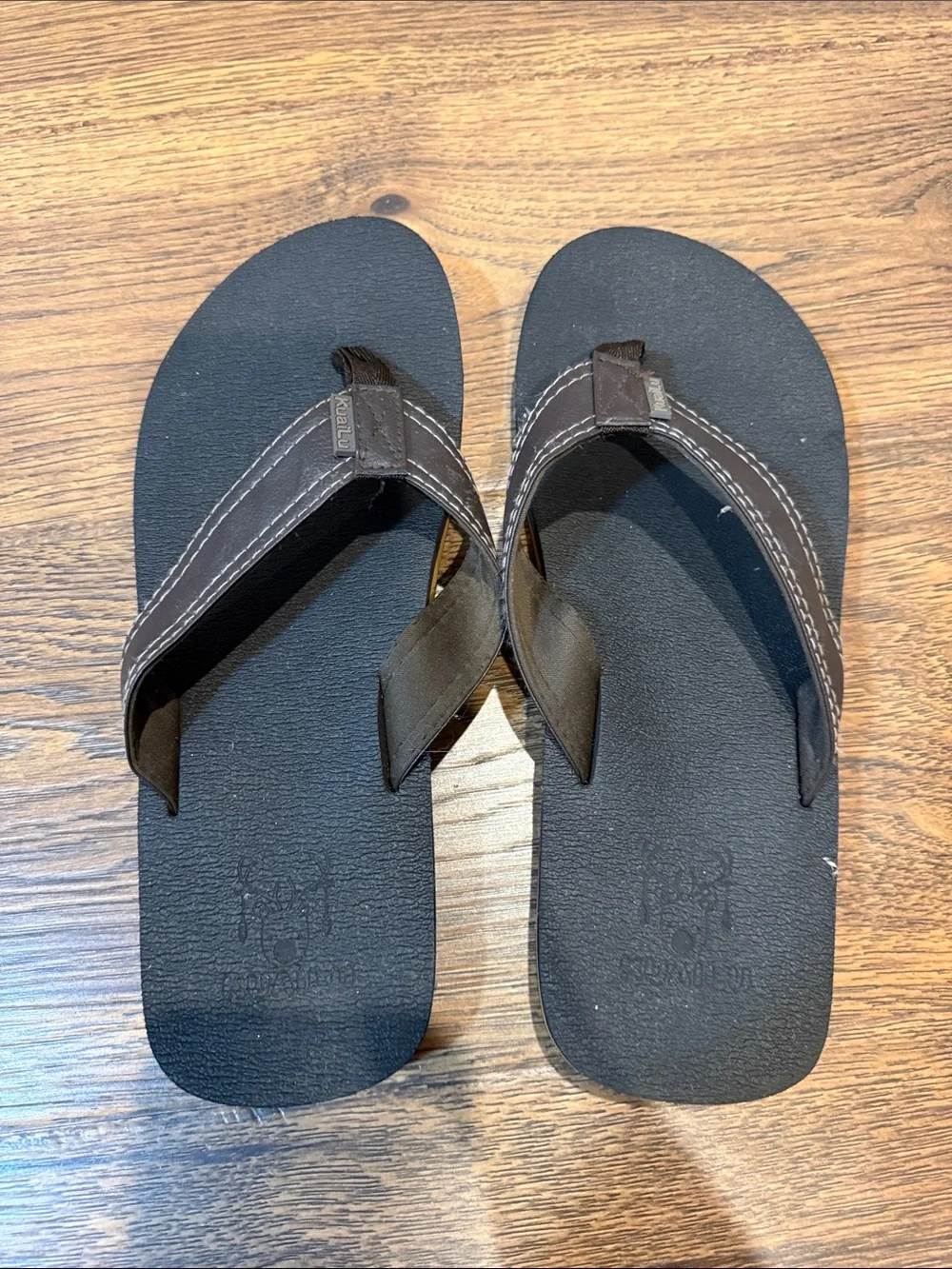 Men's Black Flip Flops with Brown Straps